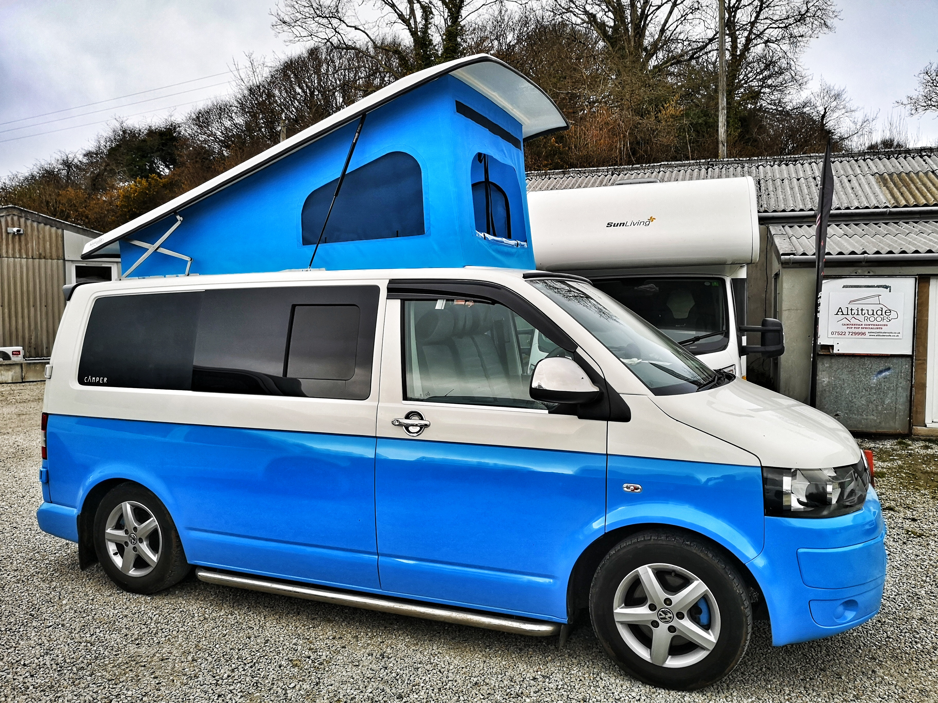 Blue T5/T6 elevating pop-top roof canvas